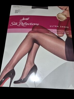 Hanes Silk Reflections Ultra Sheer Control Top Pantyhose Barely Black Size (EF)